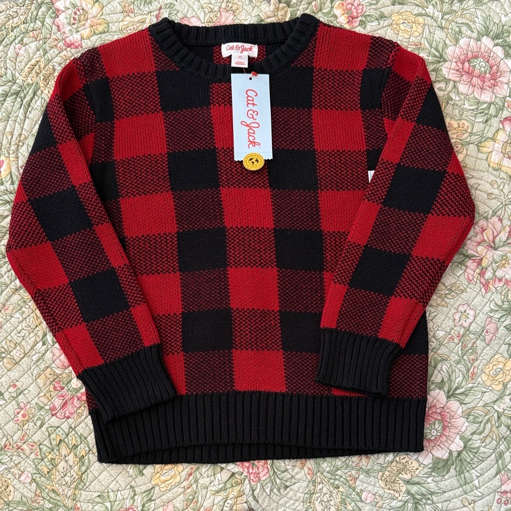 Cat & Jack Red and Black Checkered Sweater